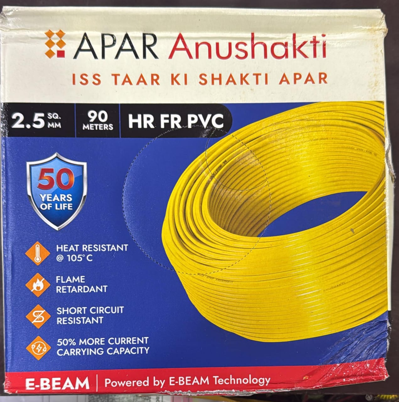 APAR Anushakti EBXL HR FR PVC Wire 90m [2.50 sq. mm, Red]